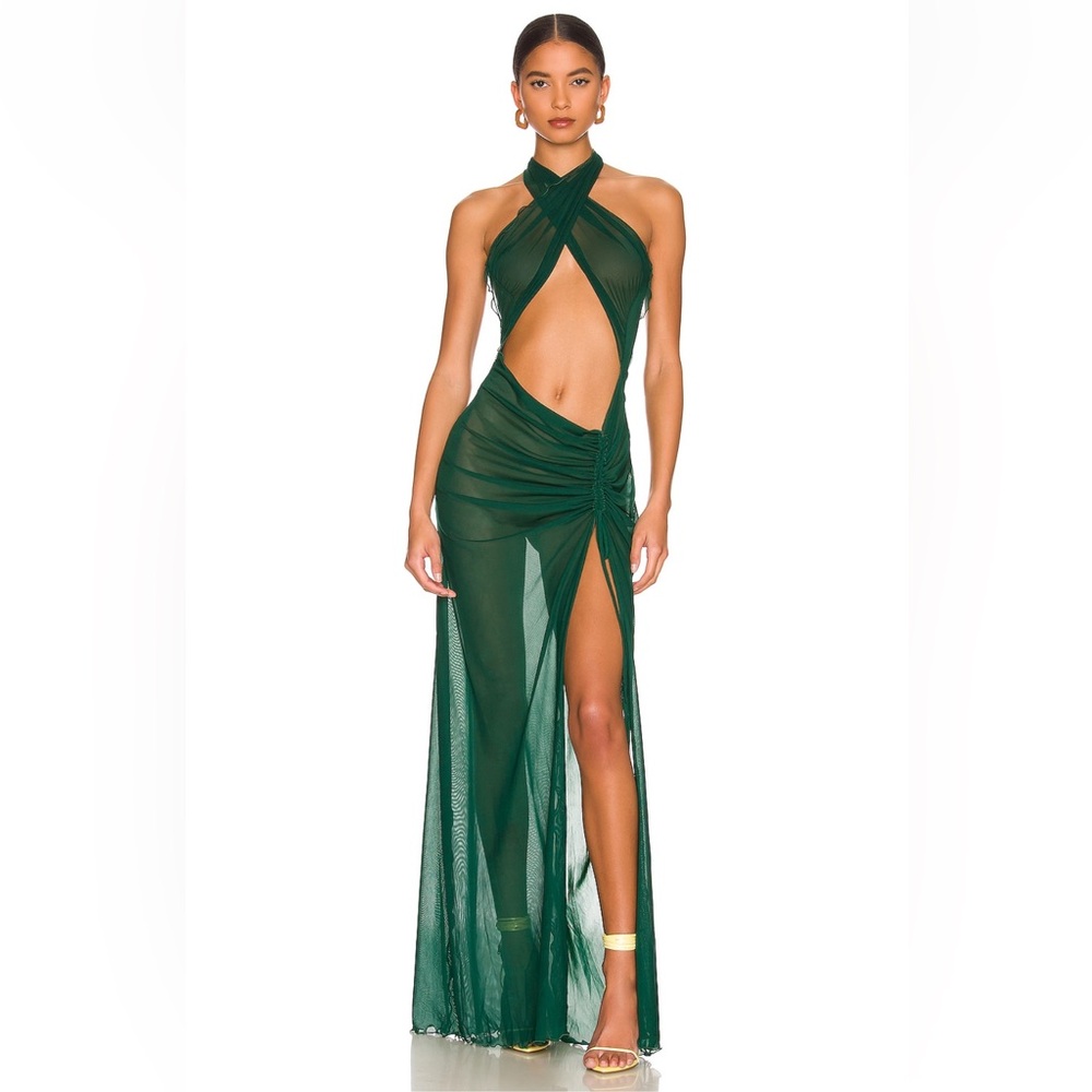 Kim Shui Emerald Mesh Wrap Dress XS NWOT